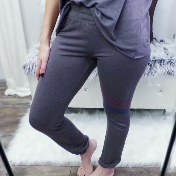 Pants - Lounge Wear Bottoms Gray Soft Varsity Joggers